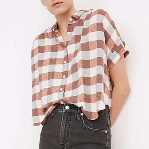 Madewell Linen-Blend Hilltop Shirt in Gingham Check - Size Small - NWOT - Picture 1 of 4